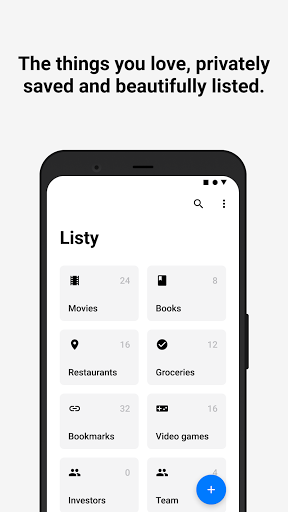 Android application Listy · Beautiful lists screenshort
