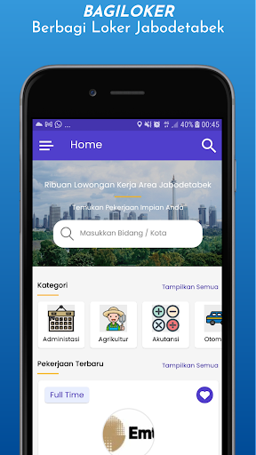 Android application Bagi loker Area Jabodetabek screenshort