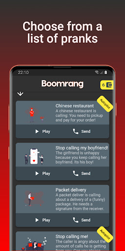 Android application Boomrang - Prank Calls screenshort
