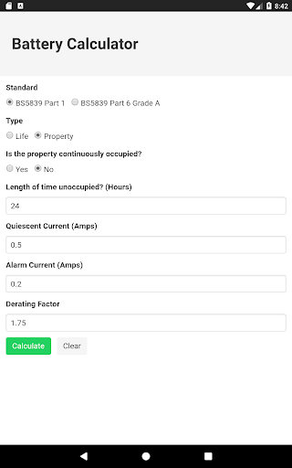 Android application Fire Alarm Battery Calcuator screenshort