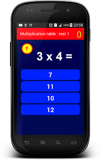 Multiplication table : Test 1 Screen 2