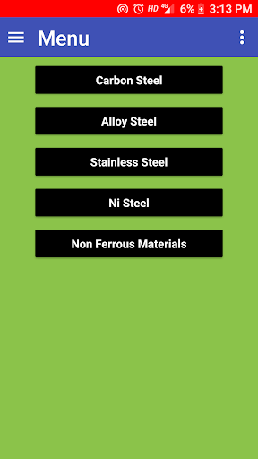 Android application ASME Materials With Electrodes screenshort