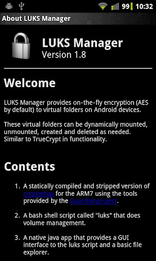 Android application LUKS Manager screenshort