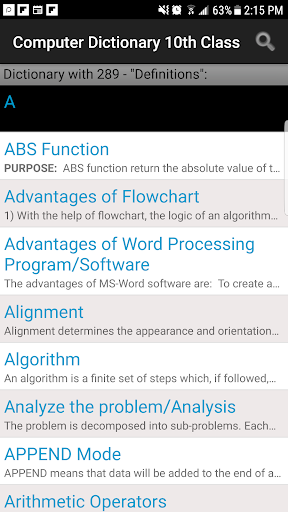 Android application Computer Dictionary 10th Class screenshort