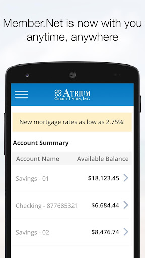 Android application Atrium Credit Union Member.Net screenshort