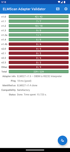 Android application ELMScan Adapter Validator screenshort