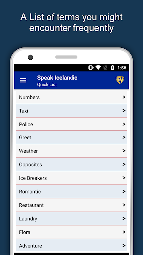 Screenshot of Learn Icelandic Language App