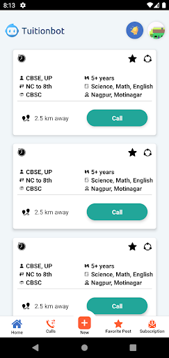 Android application Tuitionbot screenshort