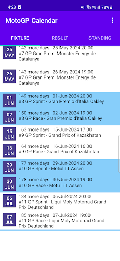 Calendar for MotoGP 2024 Screen 2