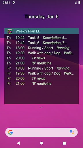 Android application Week Plan Lt. screenshort