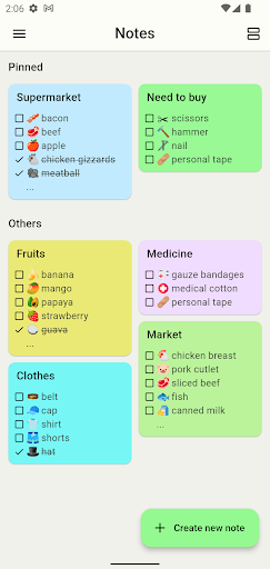 Android application Shopping Notes screenshort