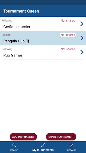 Android application Tournament Queen - A tournamen screenshort