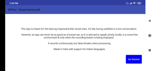 Android application ENTina - Visual Hearing Aid screenshort