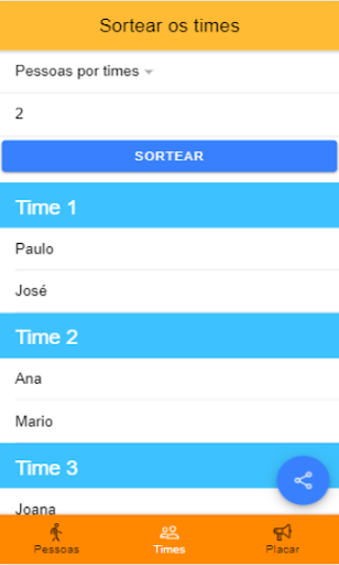 Sorteio de times e equipes