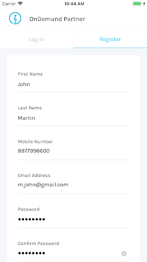 OnDemand Partner App Screen 2