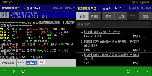 Android application PTT 雙窗口瀏覽器 screenshort