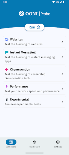 Screenshot of OONI Probe