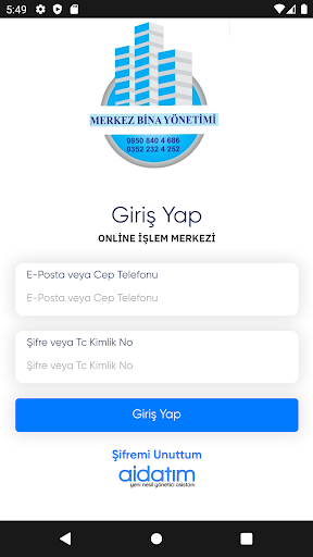 Android application Merkez Bina Yönetimi screenshort
