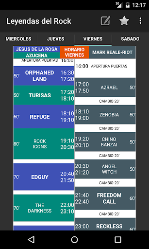 Android application Leyendas del Rock Horarios screenshort
