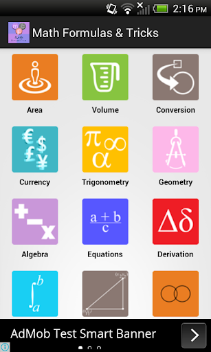 Android application Math Formulas and Tricks screenshort
