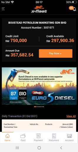 Android application BHPetrol X-Fleet screenshort