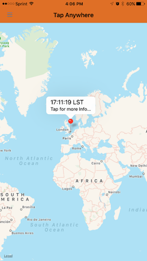 Sidereal Time App Screen 2