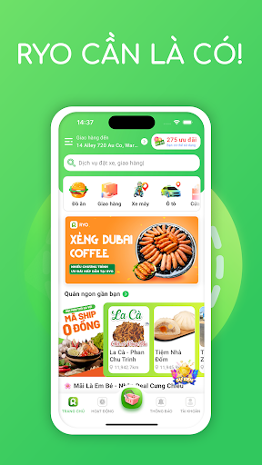 Android application RYO - Giao đồ ăn & Đặt xe screenshort
