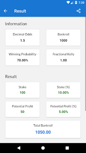 Kelly Criterion Calculator Screen 2
