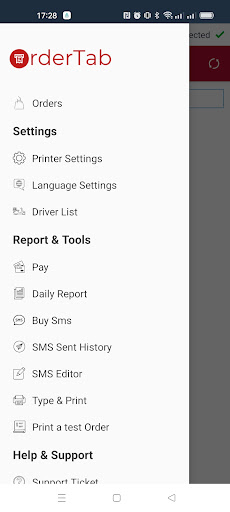 Android application OrderTab screenshort