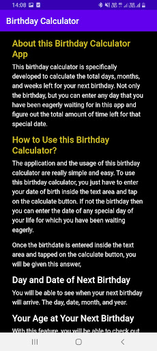 Birthday Calculator Screen 3