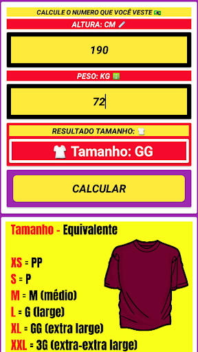 Calcular Tamanho da Roupa Screen 2