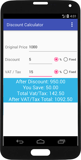 Android application Discount Calculator screenshort