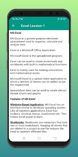 Android application Advance Excel Course screenshort