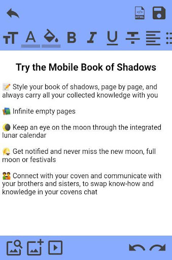 Mobile Book of Shadows Screen 2