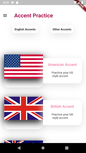 Android application Accent Practice screenshort