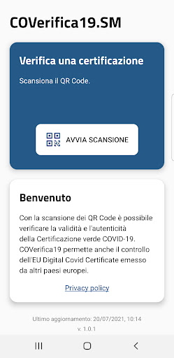 Android application COVerifica19.SM screenshort