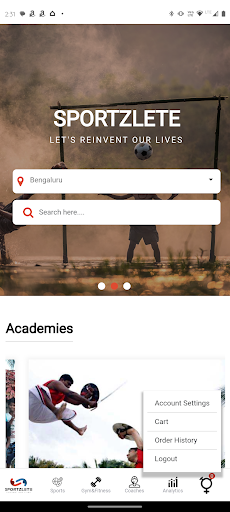 Android application Sportzlete screenshort