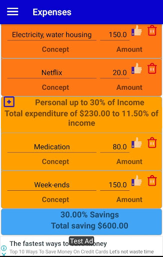 Expenses and Savings Screen 3