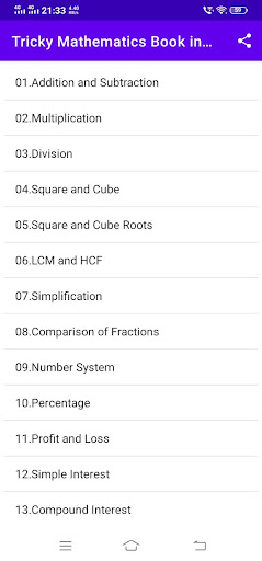 Android application Tricky Mathematics Book Hindi screenshort