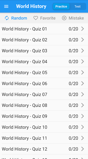 Android application World History Quiz screenshort