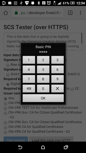 SCS signer application Screen 2