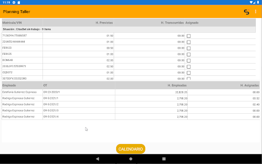 Android application Spiga+ Planning Taller screenshort