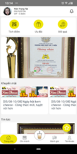 Android application Miutea – Đặt hàng tích điểm cù screenshort