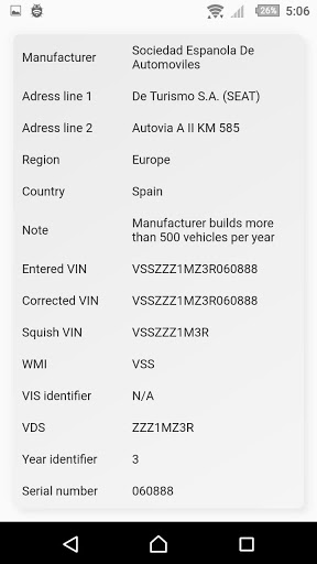 VIN Decoder : car number check Screen 3