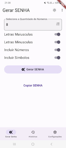 Android application Gerador e Histórico de Senhas screenshort