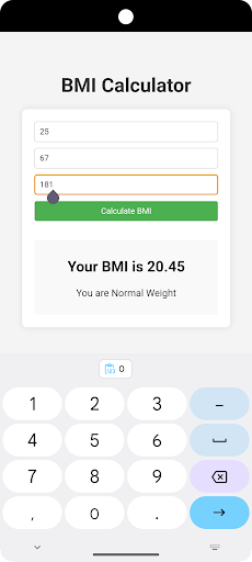 Android application BMI Calculator screenshort