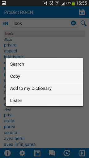 Romanian - English dictionary Screen 3