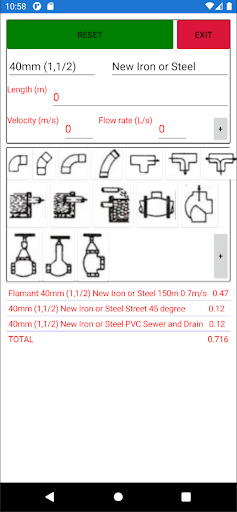 Android application Hydraulic systems Energy Loss screenshort