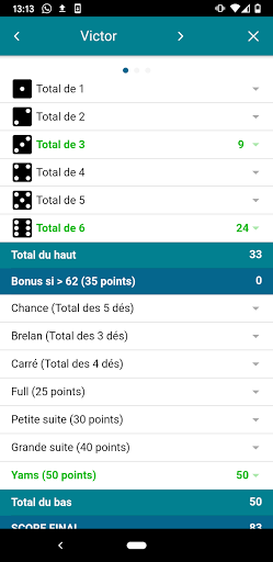 Yams feuille de score Screen 2
