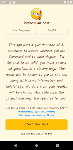Android application Depression Test screenshort